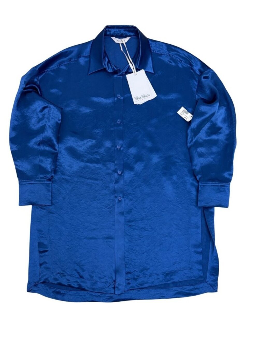 $450 MAX MARA Bacio Heavy Satin Long Blouse Shirt Luxury Business Top Womens 10